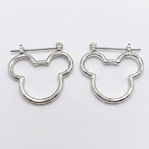Disney Mickey Mouse Hoop Earrings Silver Tone Silhouette Wire Open Hoop 1" Cute